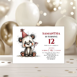 Invitación Animales caprichosos creativos Rojo Negro cumpleañ