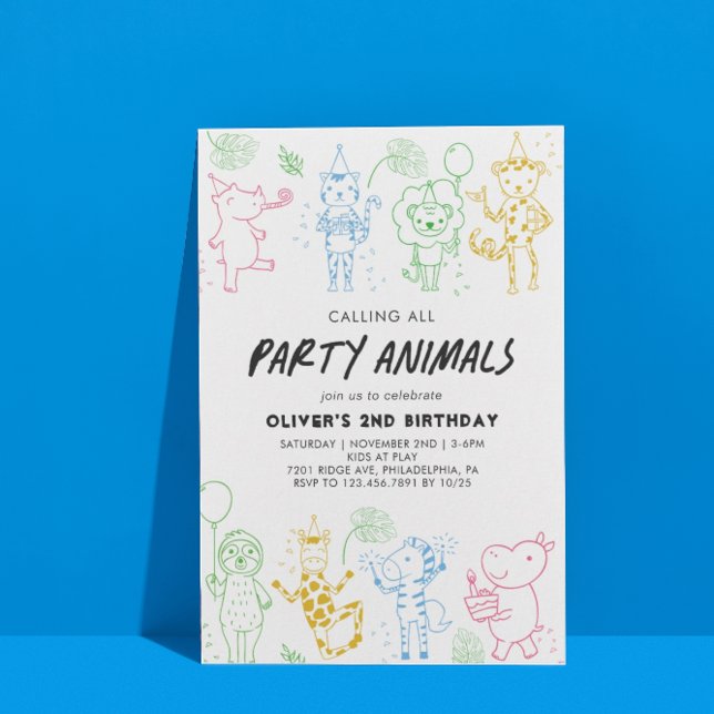 Invitación Animales caprichosos Fiestas de Doodle en cualquie (Subido por el creador)