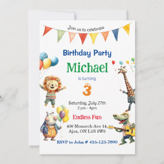Invitación Animales coloridos Fiesta de cumpleaños