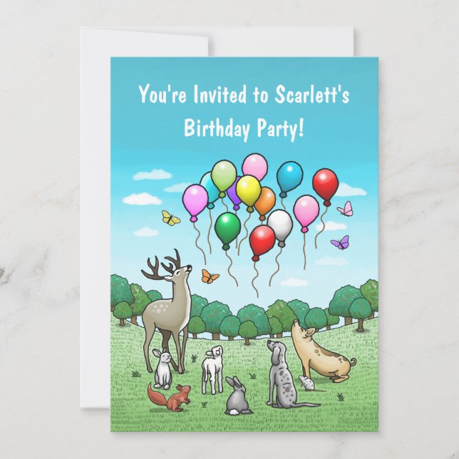 Invitación Animales con Globos (Anverso)