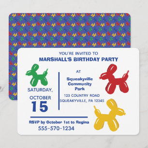 Invitación Animales con globos coloridos Perros Fiesta de cum