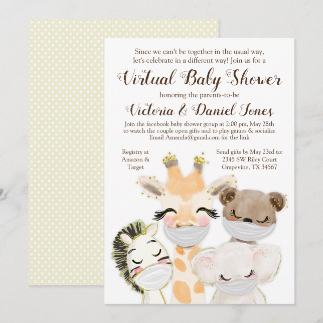 Invitación Animales con máscaras circulan a través de Baby Sh (Anverso / Reverso)