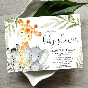 Invitación Animales cortos ducha de bebé de safari neutra de 