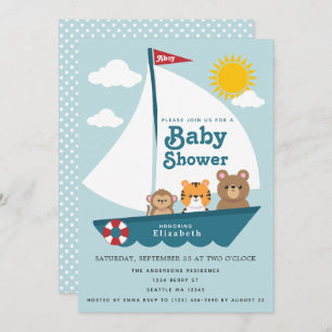 Invitación Animales cortos en barco invitado a Baby Shower