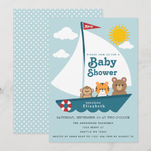 Invitación Animales cortos en barco invitados a Baby Shower
