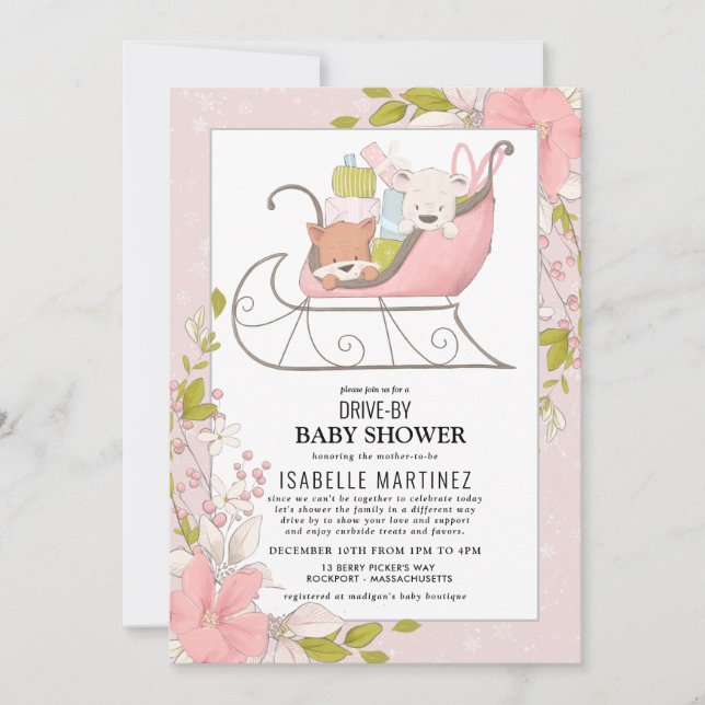 Invitación Animales cortos en el Baby Shower de Winter Sleigh (Anverso)