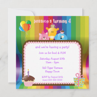 Invitación Animales cortos y coloridos Fiesta de cumpleaños p
