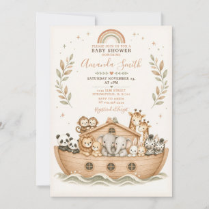 Invitación Animales de Acuarela Beige Arca de Noé Baby Shower