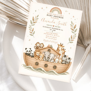 Invitación Animales de Acuarela Beige Arca de Noé Baby Shower