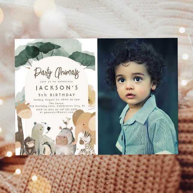 Invitación Animales de Acuarela Fiesta Fotos Cumpleaños Fiest (Subido por el creador)