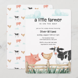 Invitación Animales de acuarela Little Farmer Baby Shower