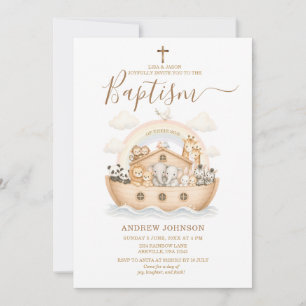 Invitación Animales de Acuarela Neutros Beige para Bautizo 