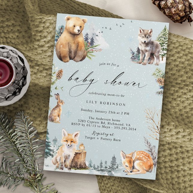 Invitación Animales de acuarela | Woodland Winter Baby Shower (Subido por el creador)