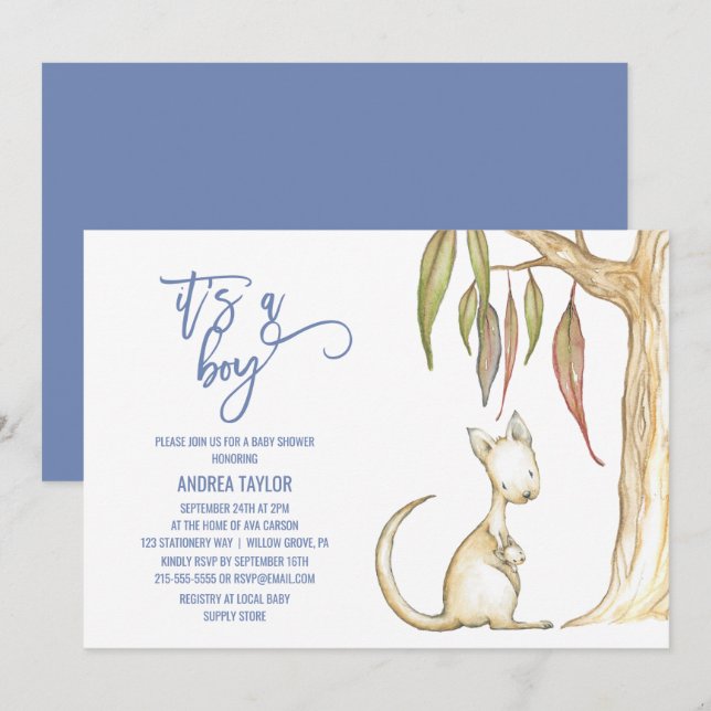 Invitación Animales de Australia | Es un chico Baby Shower (Anverso / Reverso)