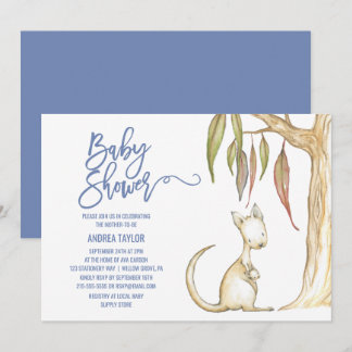 Invitación Animales de Australia | Kangaroo y Joey Baby Showe