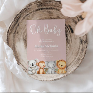 Invitación Animales de Baby Shower de Safari rosado tropical