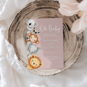 Invitación Animales de Baby Shower de Safari rosado tropical