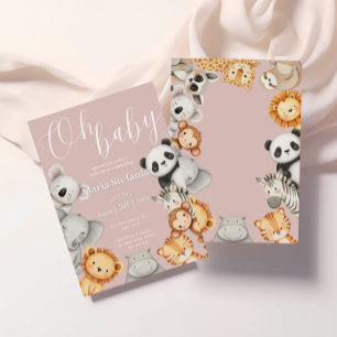 Invitación Animales de Baby Shower de Safari rosado tropical