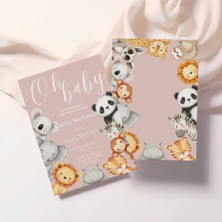 Invitación Animales de Baby Shower de Safari rosado tropical