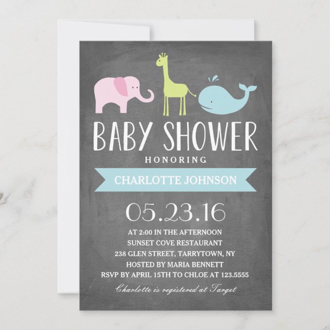 Invitación Animales de Baby Shower el | Baby Shower (Anverso)