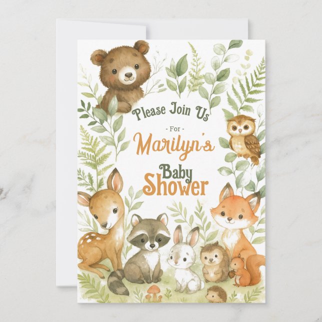 Invitación Animales de bebé de Baby Shower Cute Woodland (Anverso)
