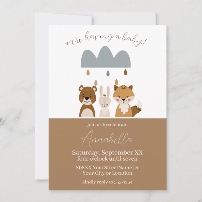 Invitación Animales de bebé de Boho de Woodland Cute (Anverso)