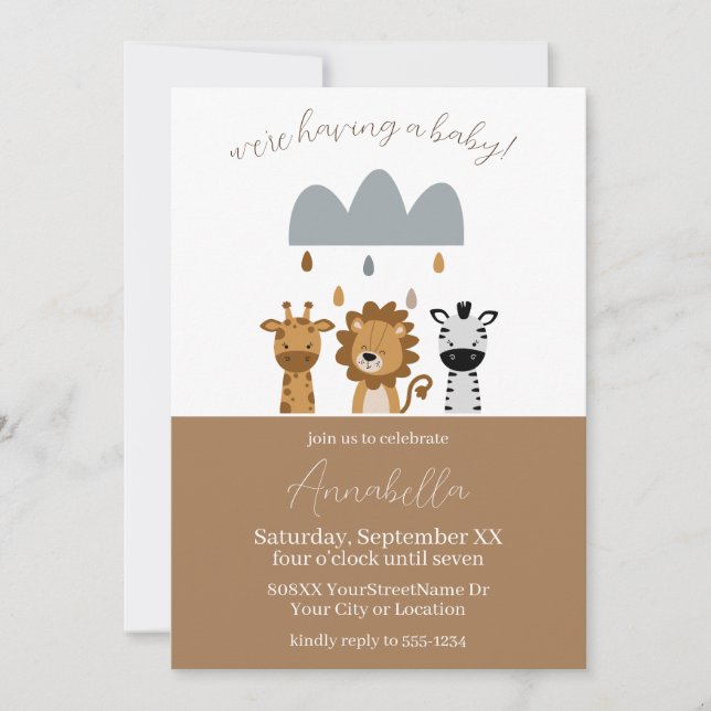 Invitación Animales de bebé de Safari Cute (Anverso)