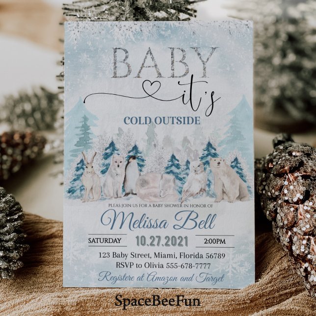 Invitación Animales de bosque animales del Ártico Ducha para  (Woodland animal Arctic animals Winter baby shower invitation Baby it's cold outside )