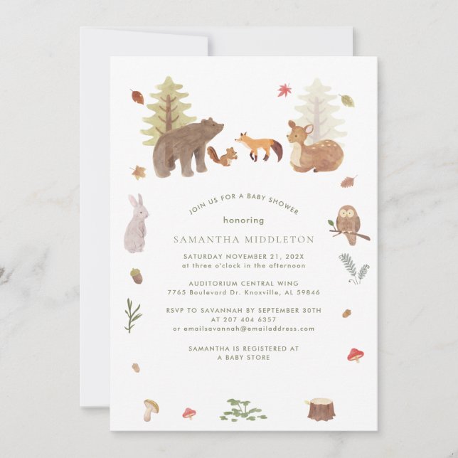 Invitación Animales de bosque de bosques adornan Baby Shower (Anverso)