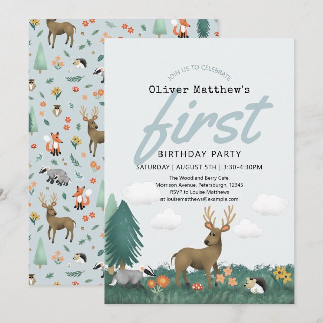 Invitación Animales de bosque de bosques de bosque de bosques (Anverso / Reverso)