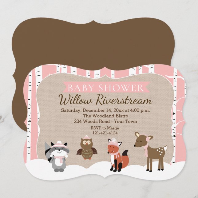 Invitación Animales de bosque de invierno mueren de Baby Show (Anverso / Reverso)