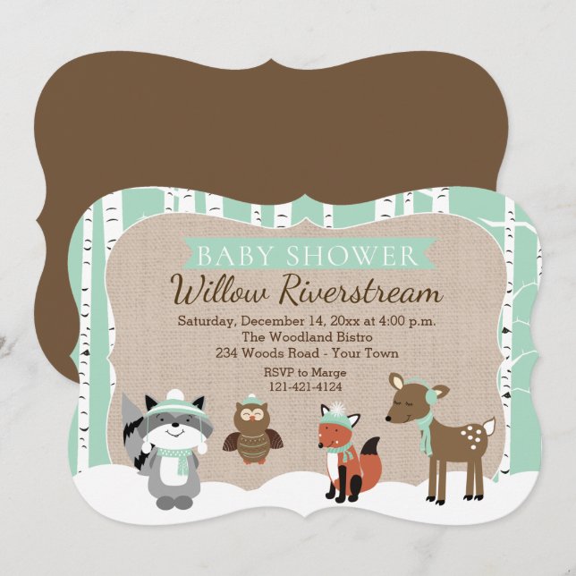 Invitación Animales de bosque de invierno mueren de menta de  (Anverso / Reverso)