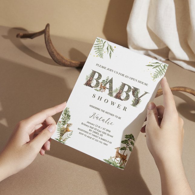 Invitación animales de bosque de la casa abierta, ducha de be (Subido por el creador)