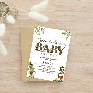 Invitación animales de bosque de la casa abierta, ducha de be
