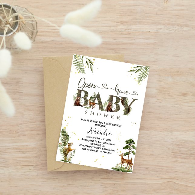 Invitación animales de bosque de la casa abierta, ducha de be (Subido por el creador)