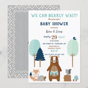 Invitación Animales de bosque de madera Oso rústico azul marr