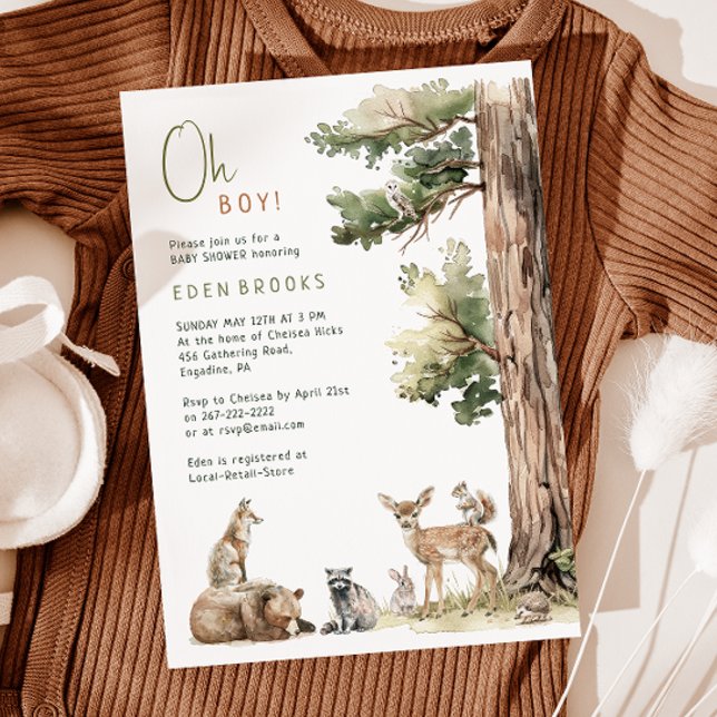 Invitación Animales de Bosque de Woodland Oh Boy! Baby Shower (Subido por el creador)