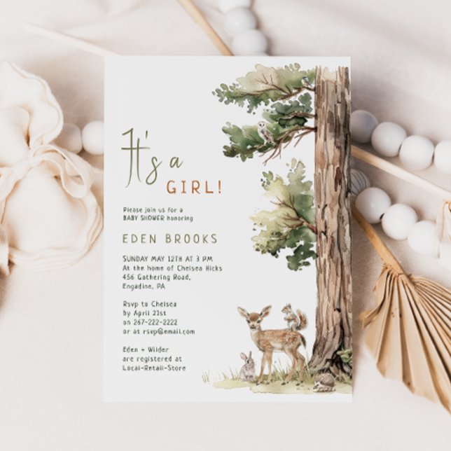 Invitación Animales de bosque forestal | ¡Es Un Chica! Baby S (Subido por el creador)