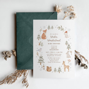 Invitación Animales de Bosque Invernal Baby Shower
