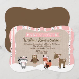 Invitación Animales de Bosque Invernal Troquelados Shower Ros