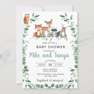 Invitación Animales de bosque invitan a la ducha de bebé, euc