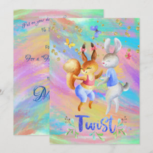 Invitación Animales de bosque lindos y femeninos bailando sal