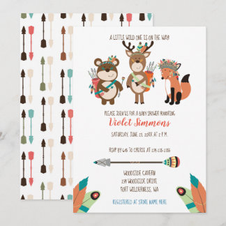 Invitación Animales de bosque tribal Invitados en Baby Shower
