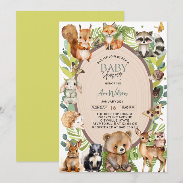 Invitación animales de bosque trozos de madera de bosque duch (Anverso / Reverso)
