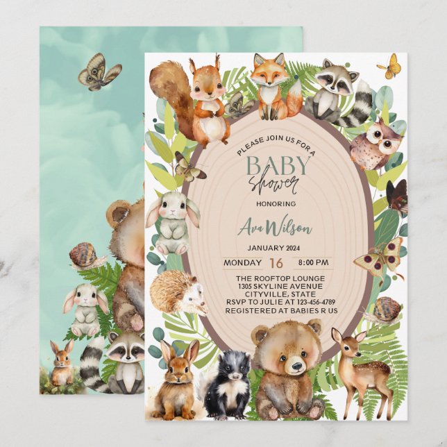 Invitación animales de bosque trozos de madera de bosque duch (Anverso / Reverso)