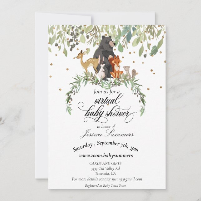 Invitación Animales de bosque virtual de Baby Shower (Anverso)