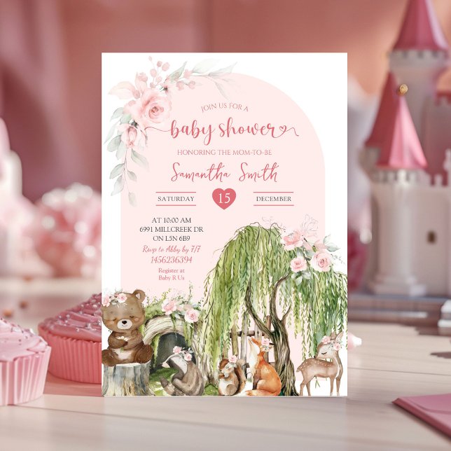Invitación Animales de bosques rosados encantados de Baby Sho (Subido por el creador)
