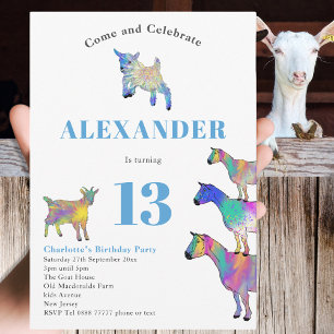 Invitación Animales de cabra tema 13 fiesta de cumpleaños