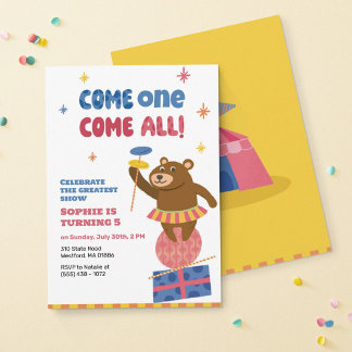 Invitación Animales de circo bailando niños de osos cumpleaño