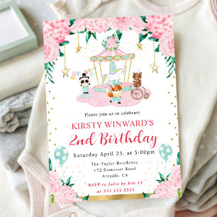 Invitación Animales de circo de cumpleaños infantil en rosa a